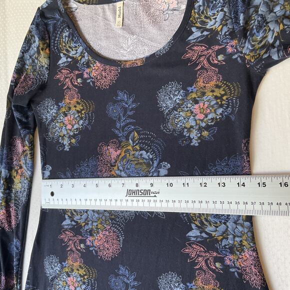 Mudd Women Dress XS Navy Floral A-Line Button Long Sleeve Knee Length Stretch - Picture 6 of 9
